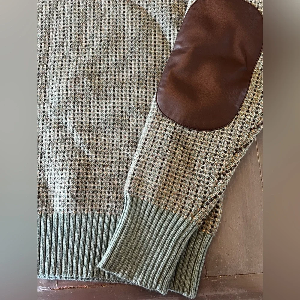 Lauren Ralph Lauren Multi Faux-Leather-Trim Wool-Blend Sweater Size L NWT 185$ - Picture 6 of 7